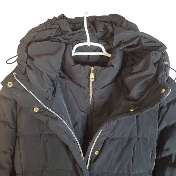 Cole Haan Signature Quilted Hooded Down Mid-Length Taffeta Puffer Coat Black XL - Picture 15 of 16